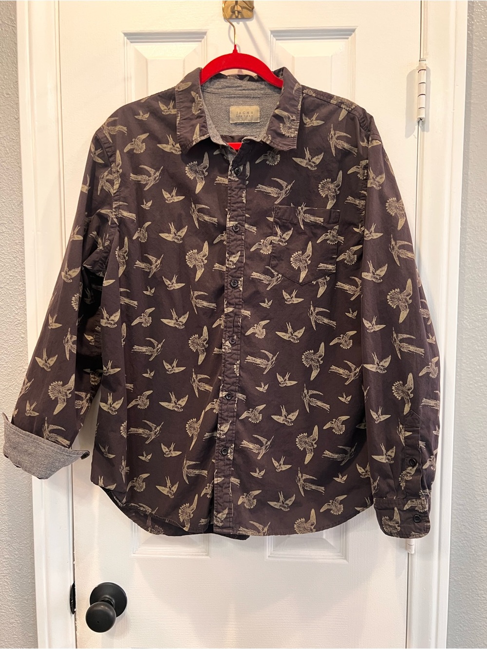 JACHS NY Mens Blackish brown Casual Button Down Brown Bird Cotton Shirt Size XL